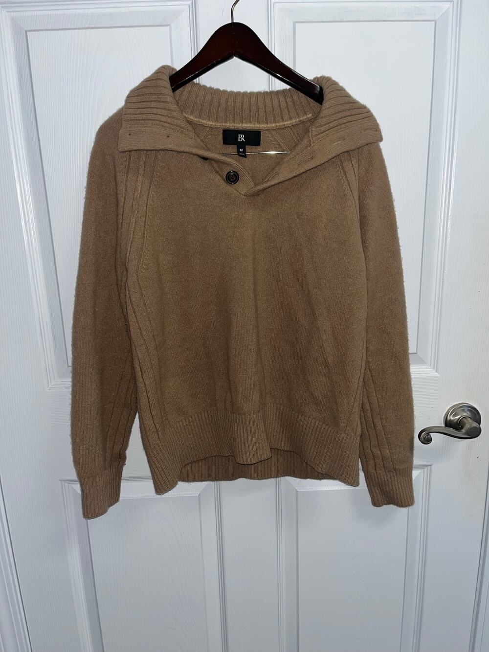 Banana Republic Recycled Wool Shawl Collar Button Pullover Sweater M Camel